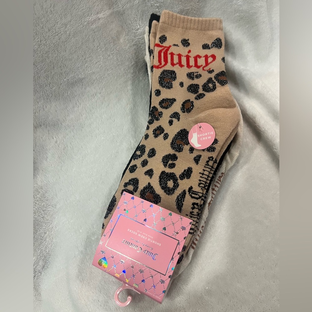 Juicy couture 6 pairs shortie crew socks assorted leopard print shoe size 4-10